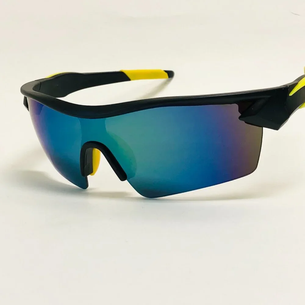 Men Sunglasses Blue Mirror Lens Wrap Around Driving Running Rimless Lentes Gafas